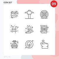 Pack of 9 creative Outlines of water droop printing water swim Editable Vector Design Elements