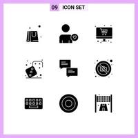 Modern Set of 9 Solid Glyphs Pictograph of camera communication shop chat games Editable Vector Design Elements