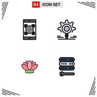 Set of 4 Commercial Filledline Flat Colors pack for code flower scan research chinese Editable Vector Design Elements