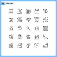 Stock Vector Icon Pack of 25 Line Signs and Symbols for data communication hair favourite plans Editable Vector Design Elements