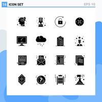 Group of 16 Modern Solid Glyphs Set for device computer arrow cancel cross Editable Vector Design Elements