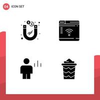 4 User Interface Solid Glyph Pack of modern Signs and Symbols of dollar avatar magnetic router graph Editable Vector Design Elements