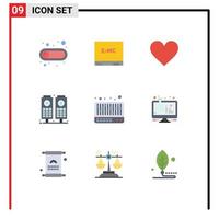 Universal Icon Symbols Group of 9 Modern Flat Colors of sound mixer love speaker music Editable Vector Design Elements