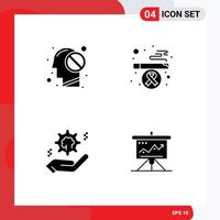 Mobile Interface Solid Glyph Set of 4 Pictograms of human cog forbidden smoking solution Editable Vector Design Elements