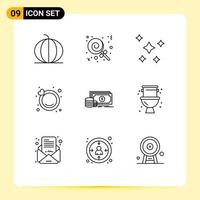 Pack of 9 Modern Outlines Signs and Symbols for Web Print Media such as investment wedding nature ring sky Editable Vector Design Elements