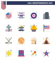 USA Independence Day Flat Set of 16 USA Pictograms of rail cart usa church american Editable USA Day Vector Design Elements