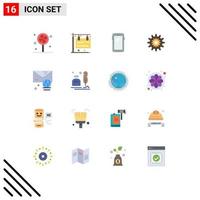 User Interface Pack of 16 Basic Flat Colors of wheel production smart phone gear settings Editable Pack of Creative Vector Design Elements