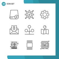 Vector Pack of 9 Outline Symbols Line Style Icon Set on White Background for Web and Mobile