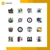 16 Universal Flat Color Filled Line Signs Symbols of humanity plant leaf electronics vehicle service Editable Creative Vector Design Elements