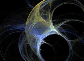 yellow blue abstract space illustration of a fantasy planet on a black background, fractal graphics, design, art photo