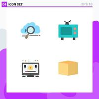 Pack of 4 Modern Flat Icons Signs and Symbols for Web Print Media such as cloud online technology television youtube Editable Vector Design Elements