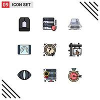 Pack of 9 Modern Filledline Flat Colors Signs and Symbols for Web Print Media such as interface user security interaction pad Editable Vector Design Elements
