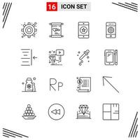 16 iconos estilo de línea basados en cuadrícula símbolos de esquema creativos para el diseño de sitios web signos de icono de línea simple aislados en fondo blanco conjunto de 16 iconos vector