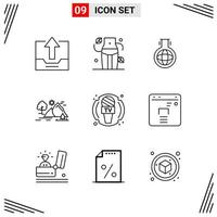 9 Icons Line Style Grid Based Creative Outline Symbols for Website Design Simple Line Icon Signs Isolated on White Background 9 Icon Set vector