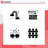 Set of 4 Vector Solid Glyphs on Grid for rain crash cloud garden insurance Editable Vector Design Elements