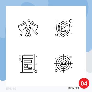 Set of 4 Vector Filledline Flat Colors on Grid for axe paper danger shield auditory Editable Vector Design Elements