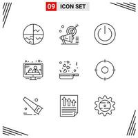 9 Icons Line Style Grid Based Creative Outline Symbols for Website Design Simple Line Icon Signs Isolated on White Background 9 Icon Set vector