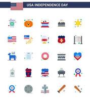 Stock Vector Icon Pack of American Day 25 Flat Signs and Symbols for country police sticks military parade Editable USA Day Vector Design Elements