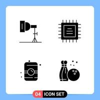 4 Solid Black Icon Pack Glyph Symbols for Mobile Apps isolated on white background 4 Icons Set vector