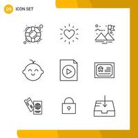 9 Icon Set Line Style Icon Pack Outline Symbols isolated on White Backgound for Responsive Website Designing vector