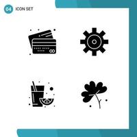 Universal Icon Symbols Group of 4 Modern Solid Glyphs of banking juice money vehicles anemone Editable Vector Design Elements