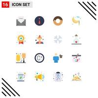 Flat Color Pack of 16 Universal Symbols of star award donut ramadan lunar Editable Pack of Creative Vector Design Elements