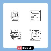 Mobile Interface Line Set of 4 Pictograms of train delivery vehicle package life Editable Vector Design Elements