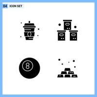 4 Icons Solid style Creative Glyph Symbols Black Solid Icon Sign Isolated on White Background vector