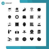 Modern Set of 25 Solid Glyphs and symbols such as planet full moon robbit heart love Editable Vector Design Elements