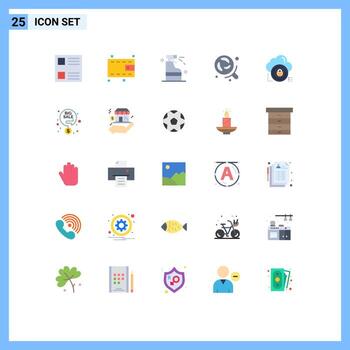 Mobile Interface Flat Color Set of 25 Pictograms of lock data detergent cloud research Editable Vector Design Elements