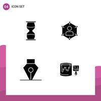 4 Thematic Vector Solid Glyphs and Editable Symbols of hourglass people sandclock connection social Editable Vector Design Elements
