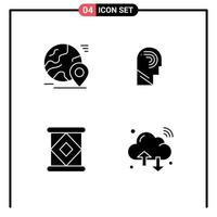 Pack of 4 Modern Solid Glyphs Signs and Symbols for Web Print Media such as globe switch world human condensed Editable Vector Design Elements