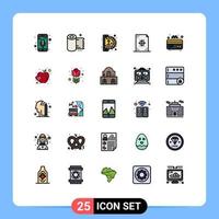 25 User Interface Filled line Flat Color Pack of modern Signs and Symbols of atm paper insert coin development coding Editable Vector Design Elements