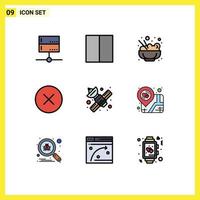 9 Universal Filledline Flat Colors Set for Web and Mobile Applications satellite media food communication media player Editable Vector Design Elements