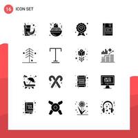 Solid Glyph Pack of 16 Universal Symbols of note education badge book label Editable Vector Design Elements