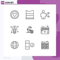 Universal Icon Symbols Group of 9 Modern Outlines of male solution avatar idea info Editable Vector Design Elements