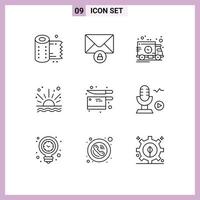 9 Thematic Vector Outlines and Editable Symbols of utensil cooking time beach sea Editable Vector Design Elements