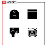 4 User Interface Solid Glyph Pack of modern Signs and Symbols of building chart mosque wireframe presentation Editable Vector Design Elements