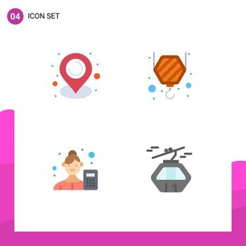 4 iconos planos universales establecidos para aplicaciones web y móviles ubicación analista de negocios construcción elementos de diseño de vector editable alpino femenino