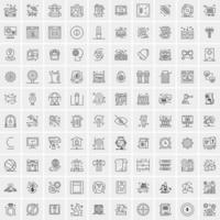 100 Universal Black Line Icons on White Background vector