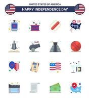 Happy Independence Day Pack of 16 Flats Signs and Symbols for launcher map independence location hotdog Editable USA Day Vector Design Elements