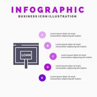 crédito internet préstamo dinero en línea sólido icono infografía 5 pasos presentación antecedentes vector