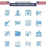 Pack of 16 creative USA Independence Day related Blues of weapon security transport gun christmas bell Editable USA Day Vector Design Elements