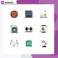 Set of 9 Modern UI Icons Symbols Signs for exercise dumbell alcohol technology intelligent Editable Vector Design Elements