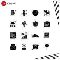 Set of 16 Modern UI Icons Symbols Signs for cloud megaphone success marketing multimedia Editable Vector Design Elements