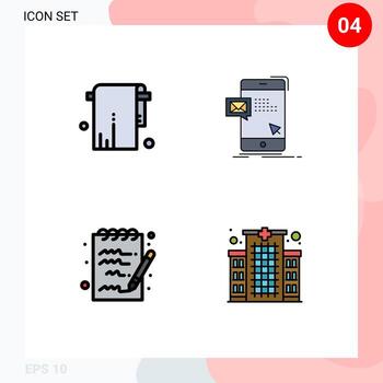 4 Universal Filledline Flat Color Signs Symbols of bathroom document towel instant notepad Editable Vector Design Elements