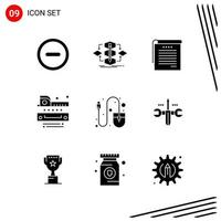 Collection of 9 Vector Icons in solid style Pixle Perfect Glyph Symbols for Web and Mobile Solid Icon Signs on White Background 9 Icons