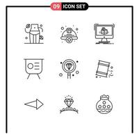 Group of 9 Outlines Signs and Symbols for presentation keynote labour graph sketch Editable Vector Design Elements