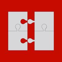 Puzzle 4 pieces on red background. Vector illustration. EPS 10.
