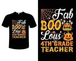 Halloween Teacher Typography Vintage Illustration T-Shirt Design Template vector